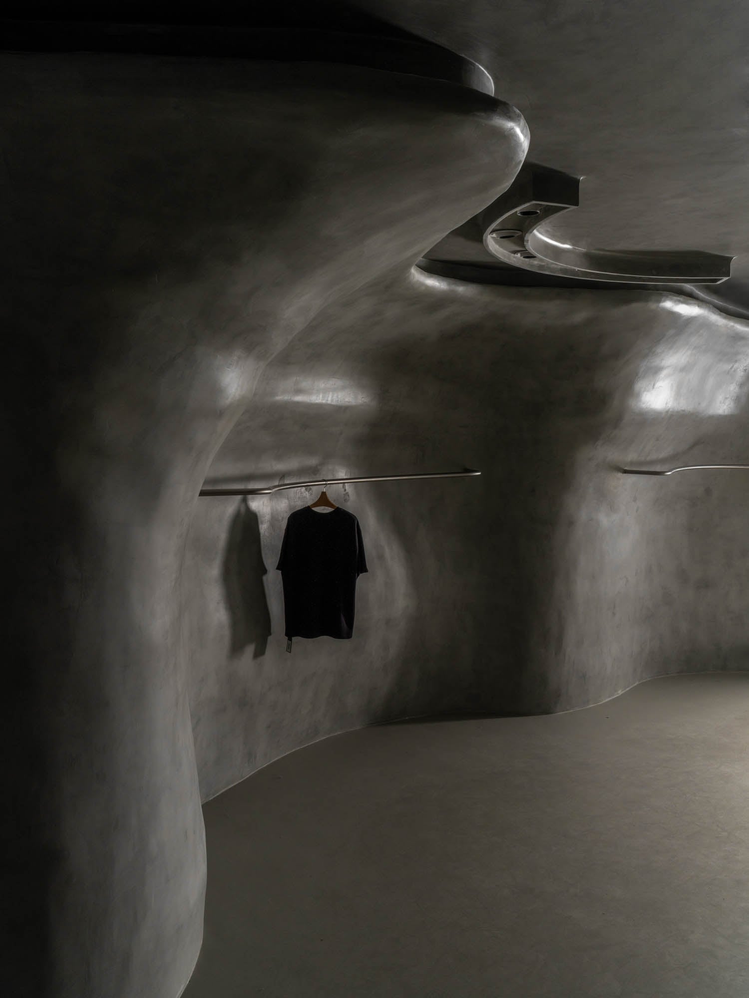 clothing hanging from the walls