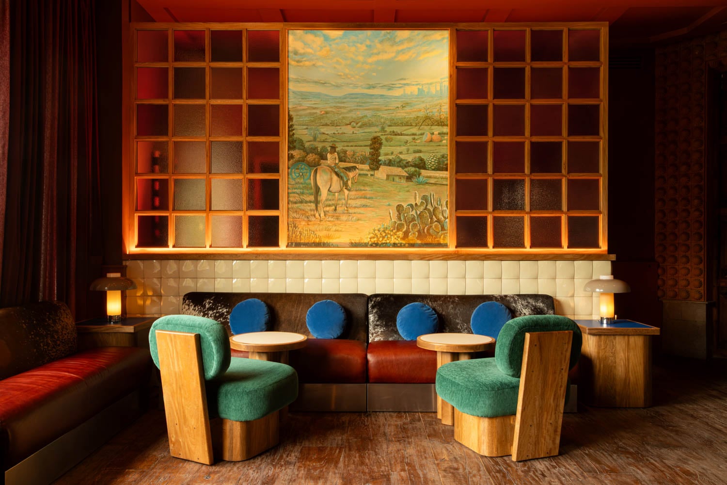 lounge room with leather banquettes