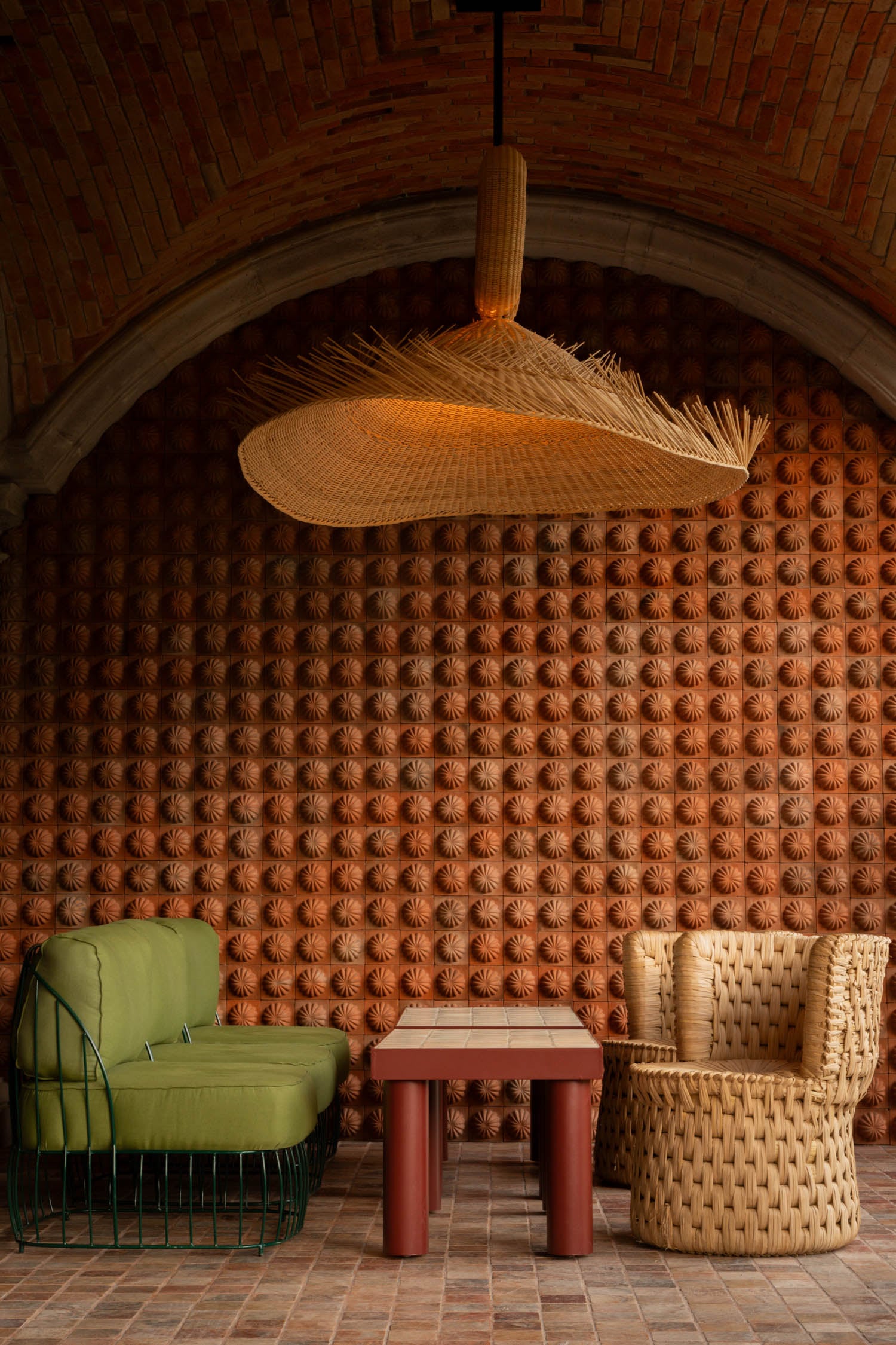 terrace with wicker lamps and chairs