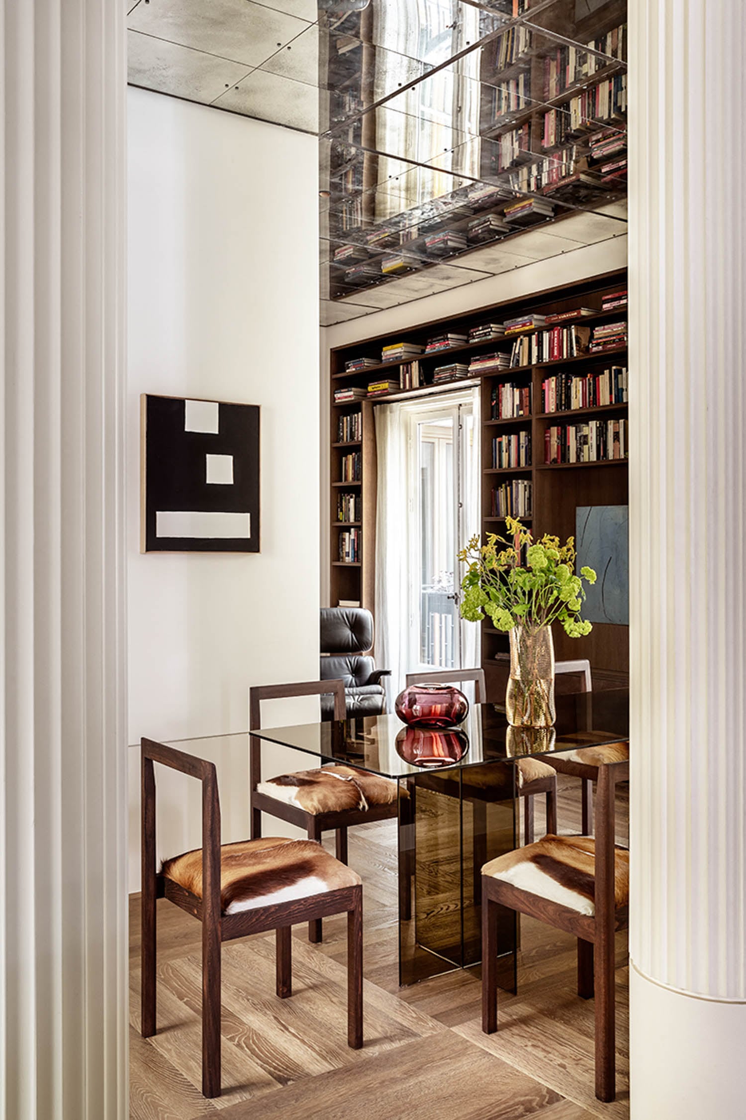 dining table with book shelf