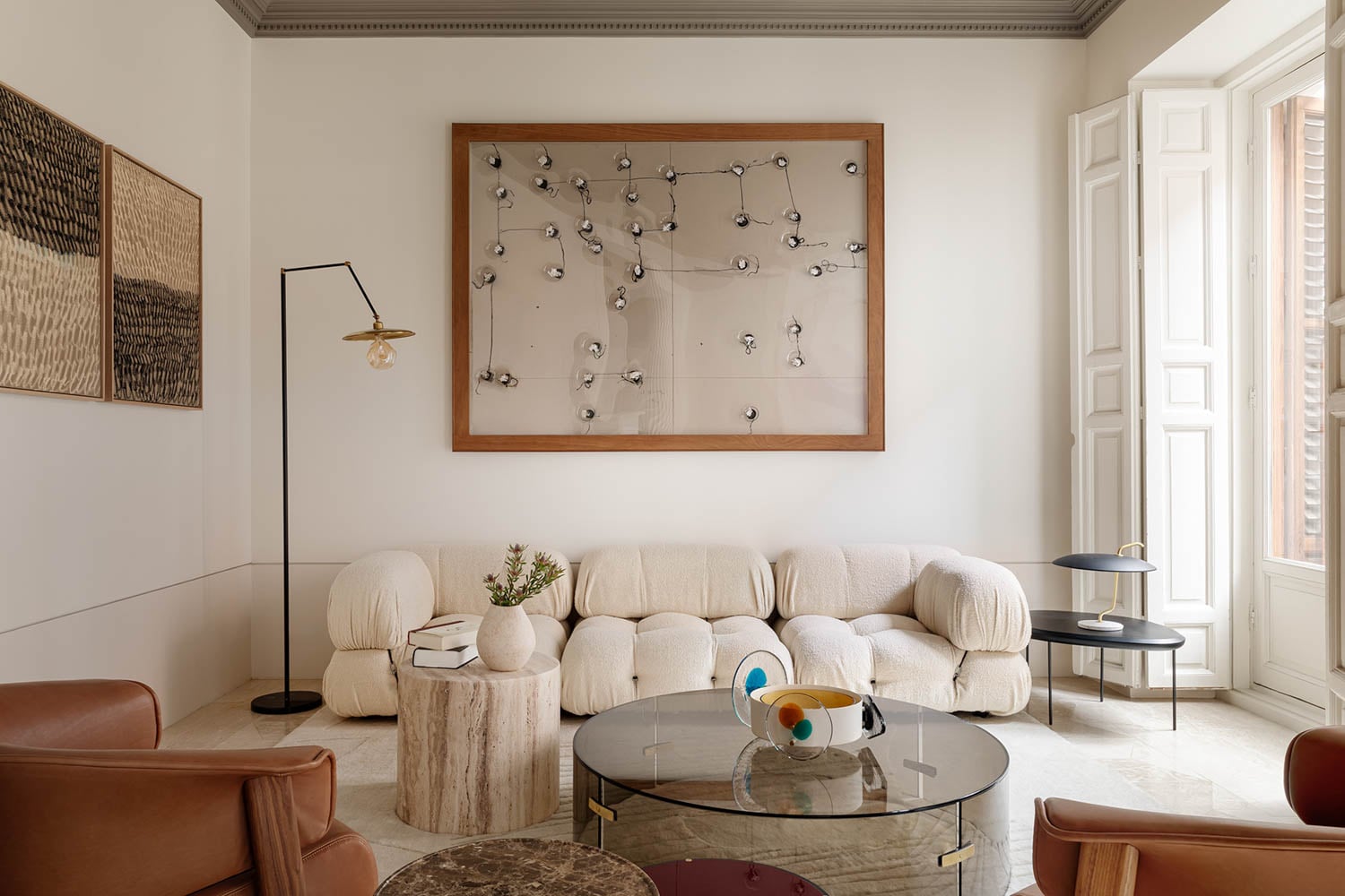 living room with white couch