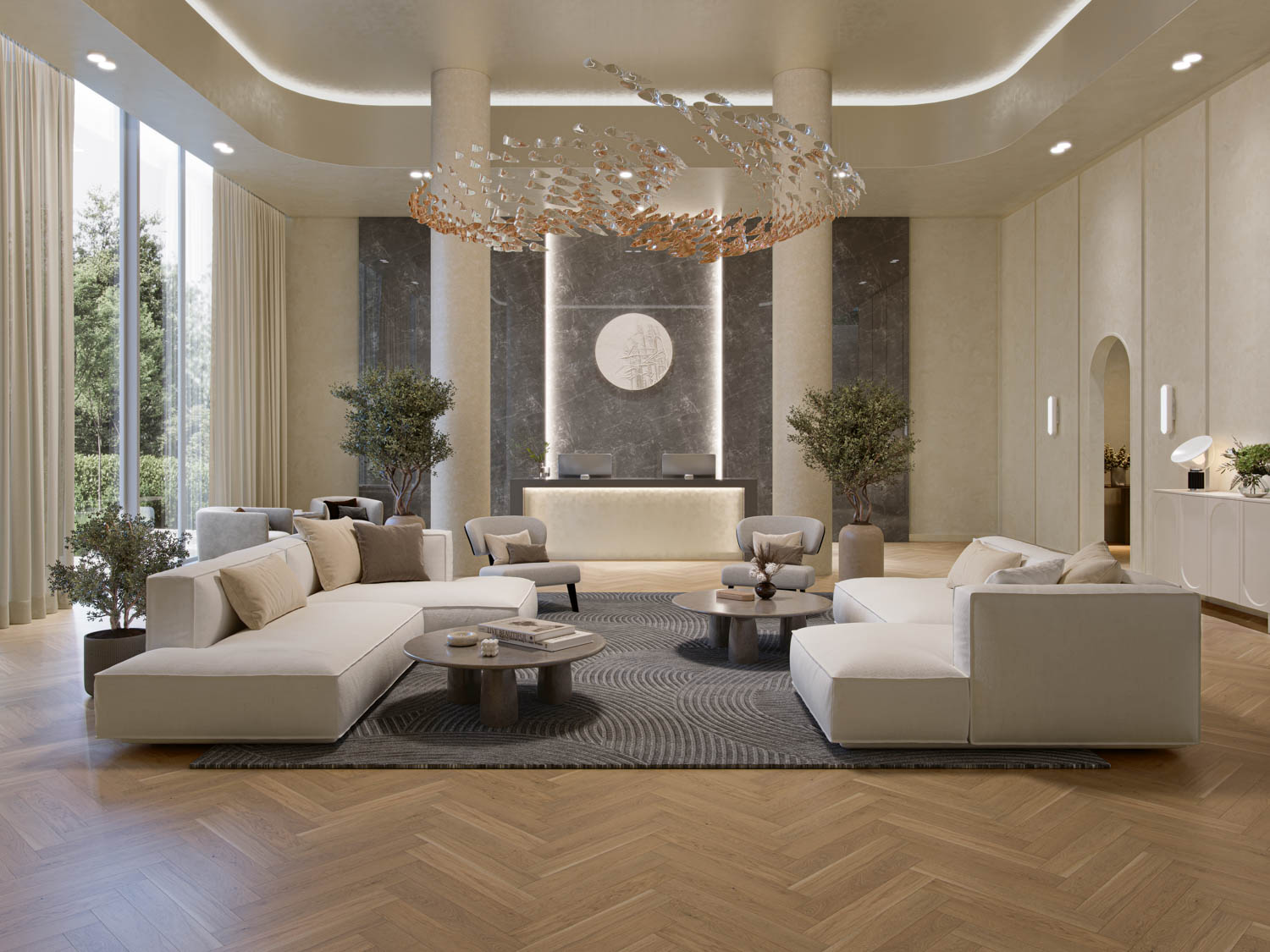 sitting room with columns