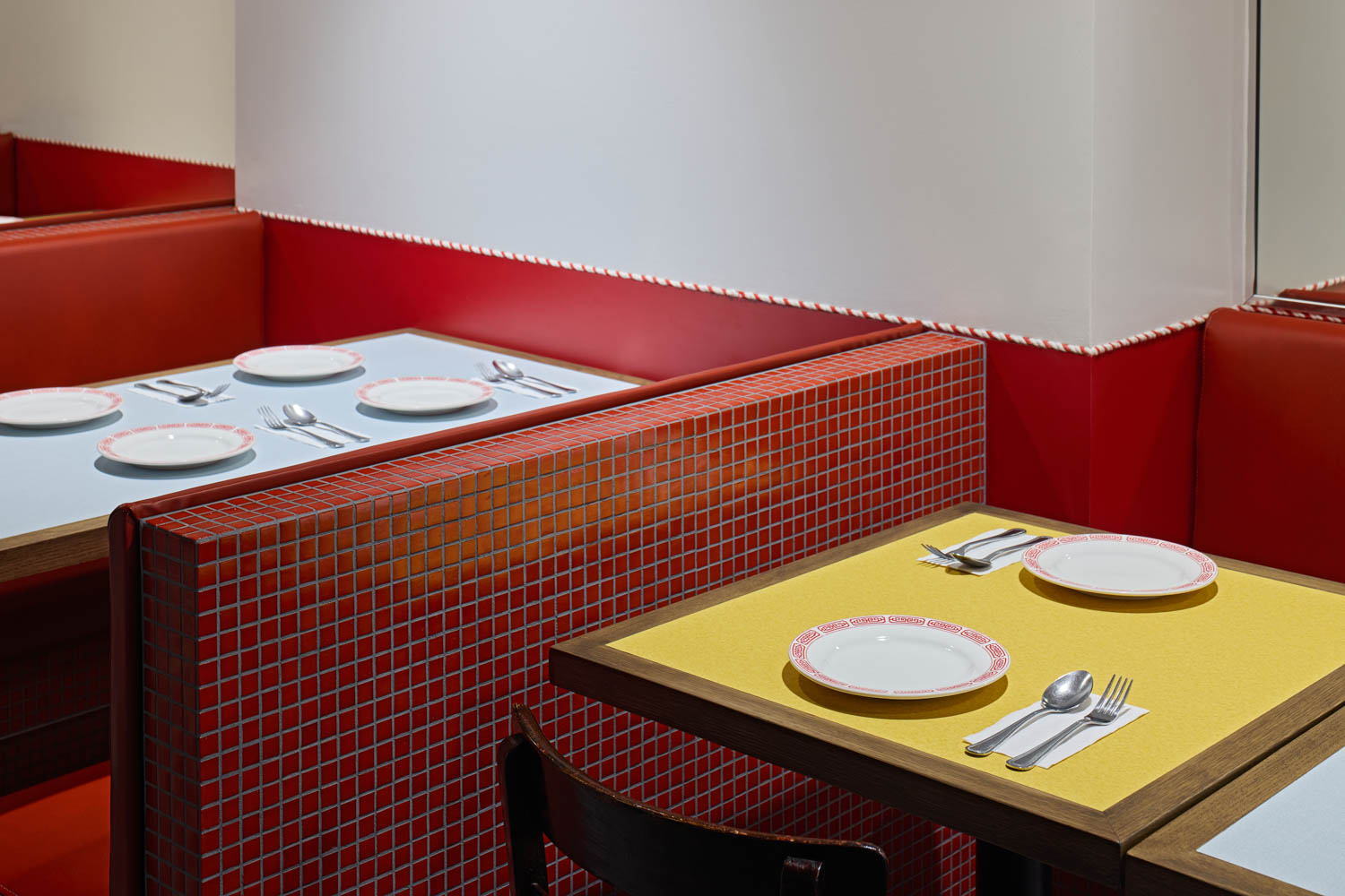closeup of booths