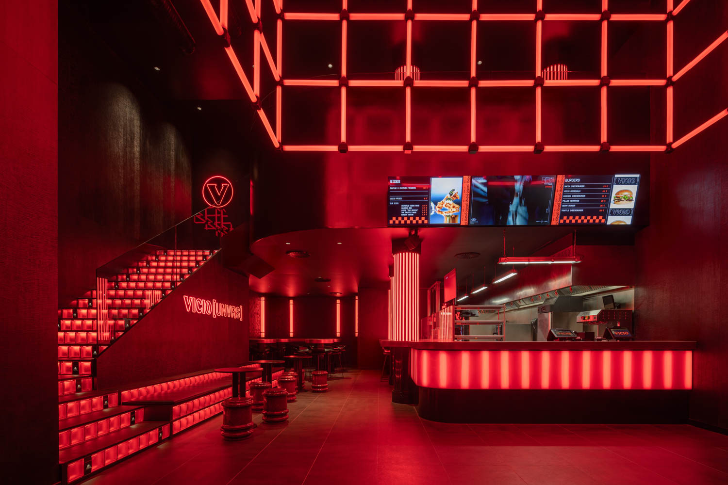 Vicio Burger Club bar in all red