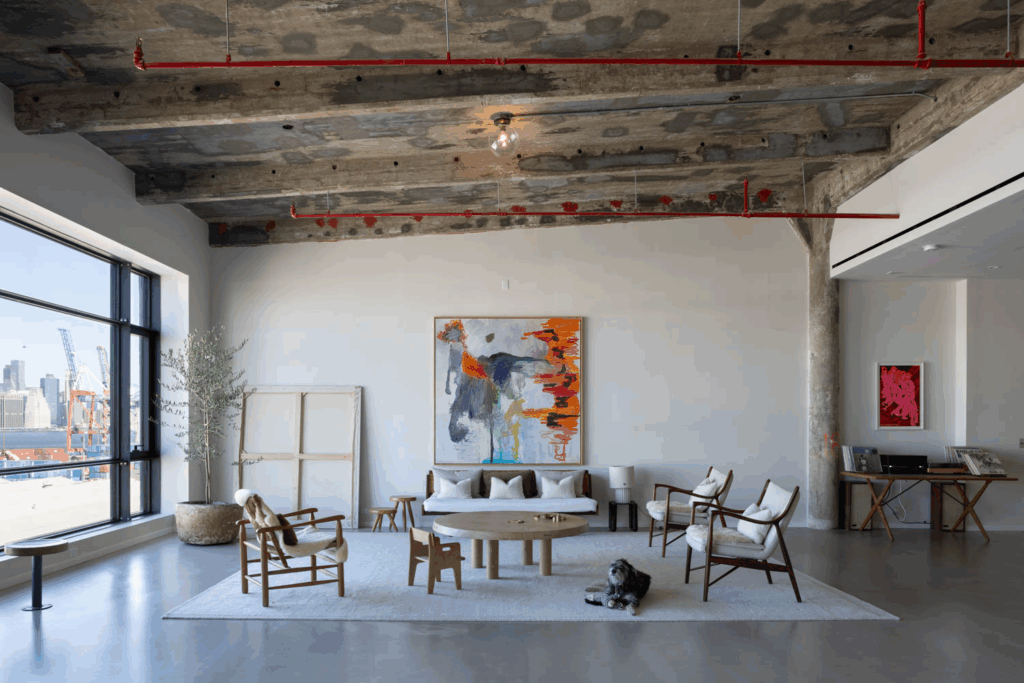 living room with white couches and chaises