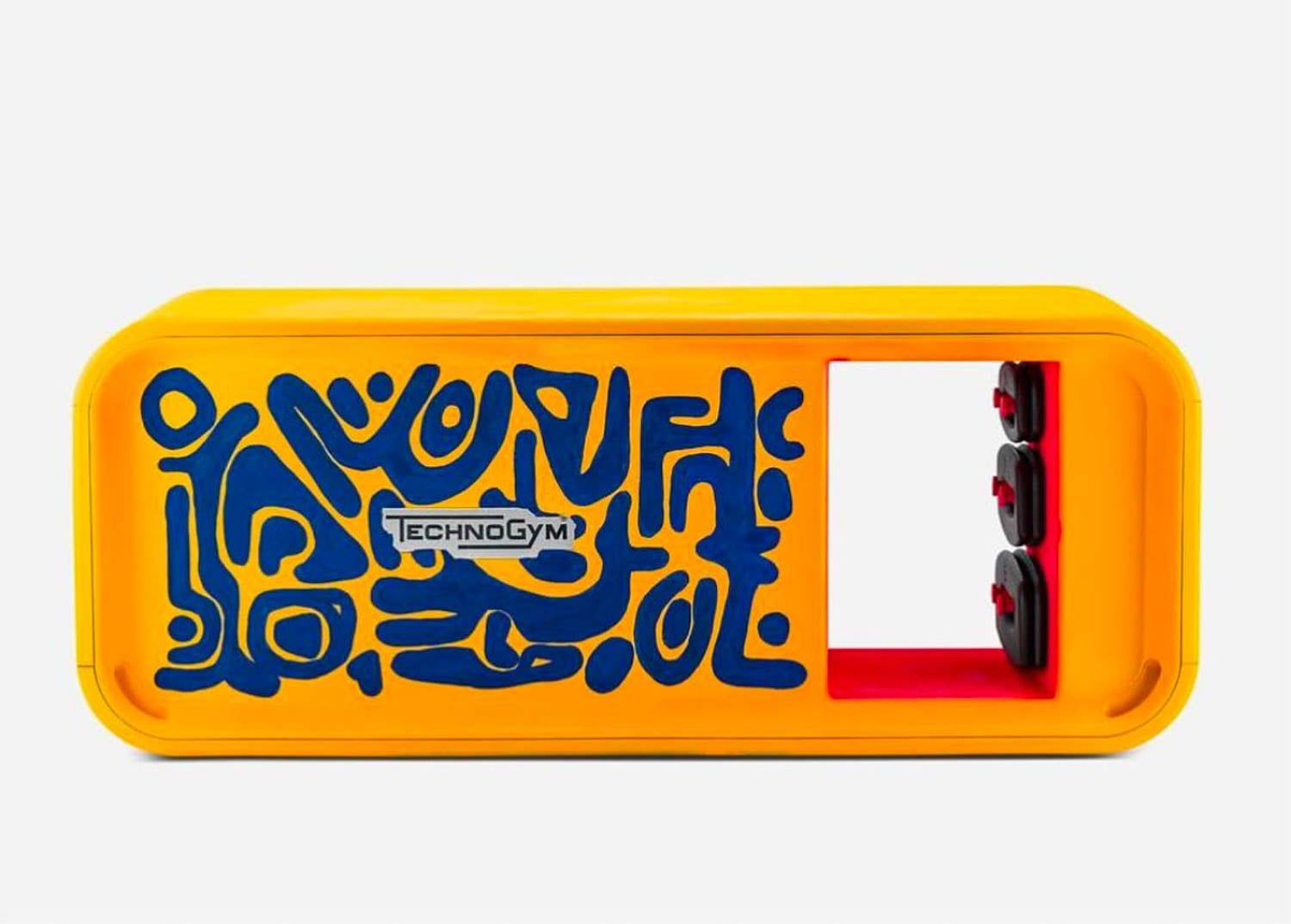 bench with bright yellow and blue patterns