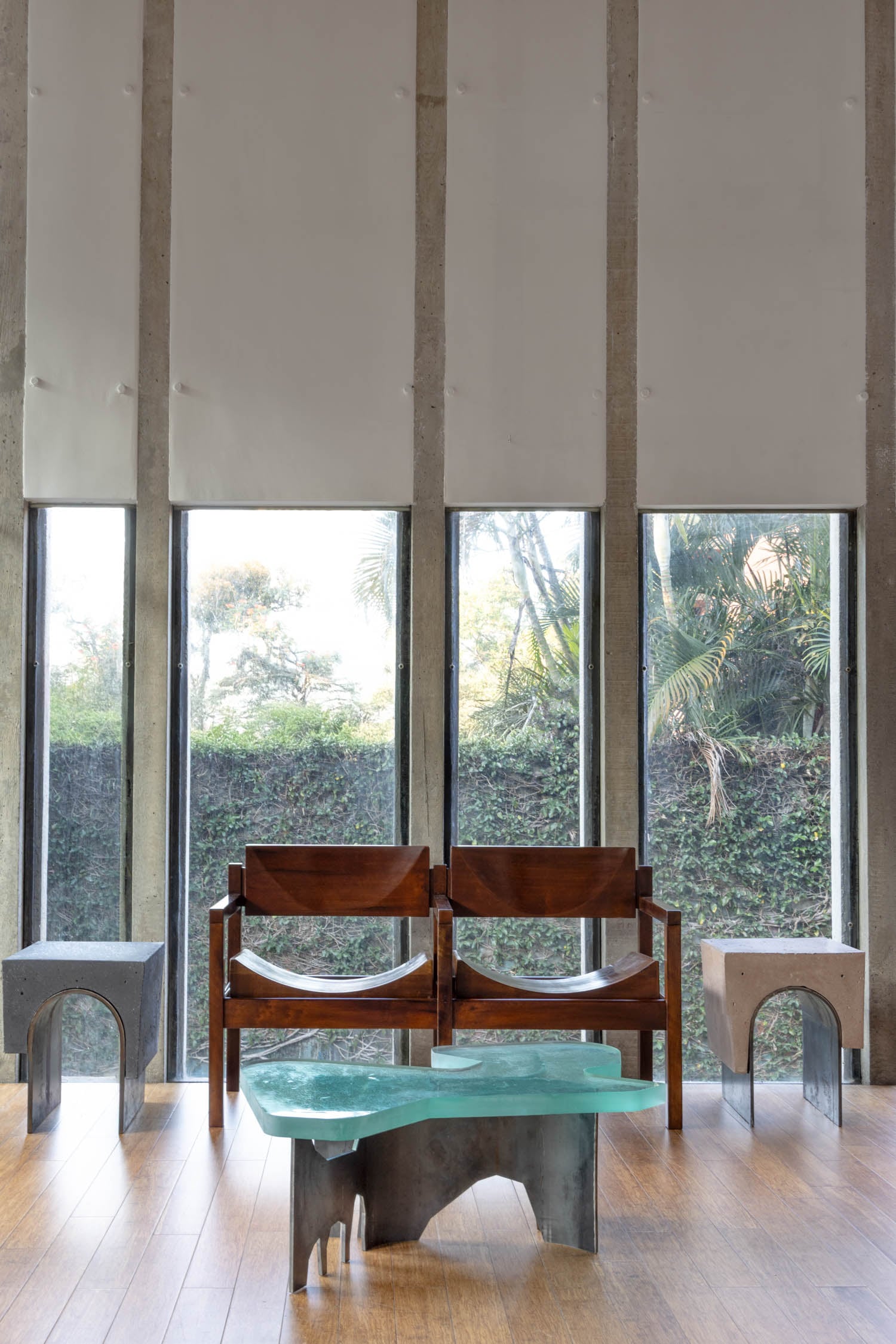 closeup of bench and blue table