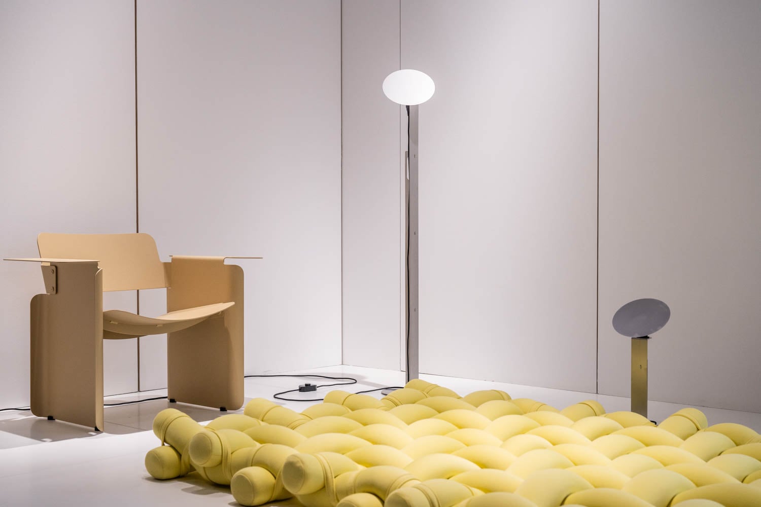 yellow bed on the floor