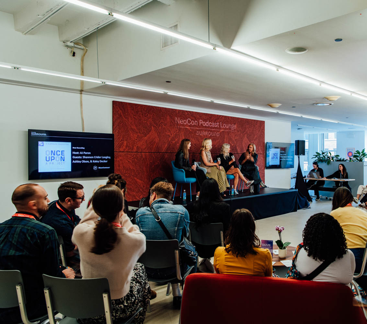multiple people watching a podcast