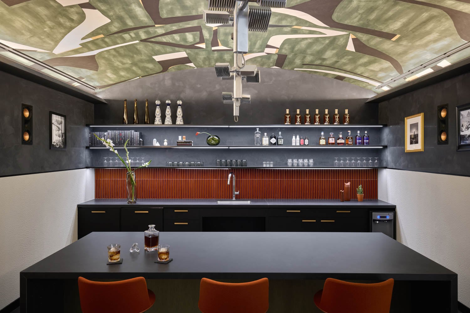 sleek black bar area in an office