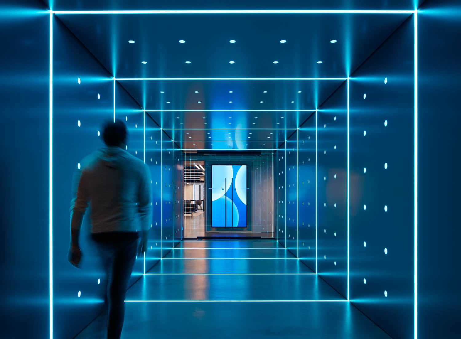 All blue lit hallway