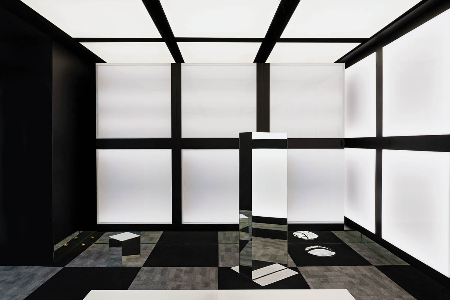 room with black and white walls