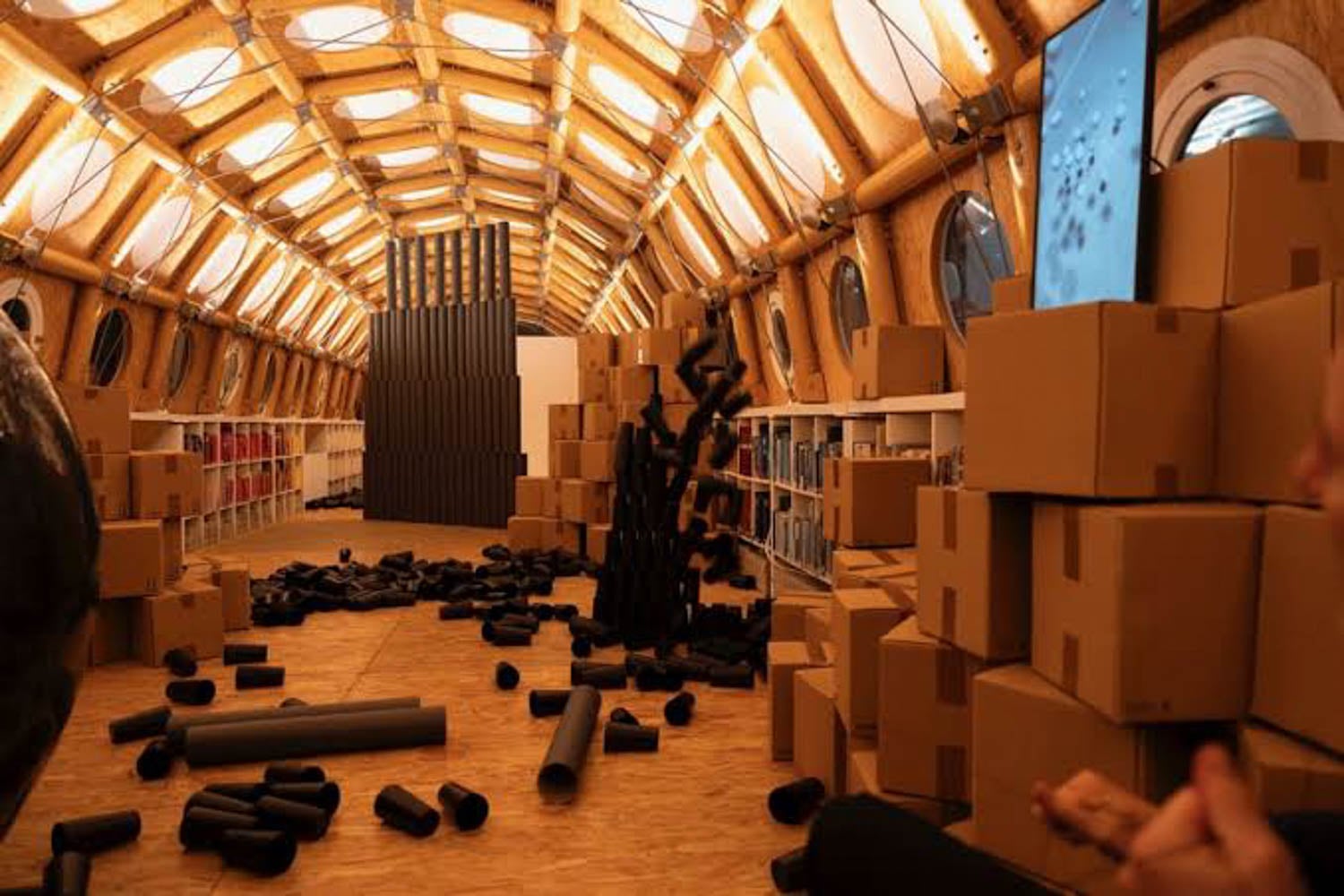 view of multiple boxes in a room