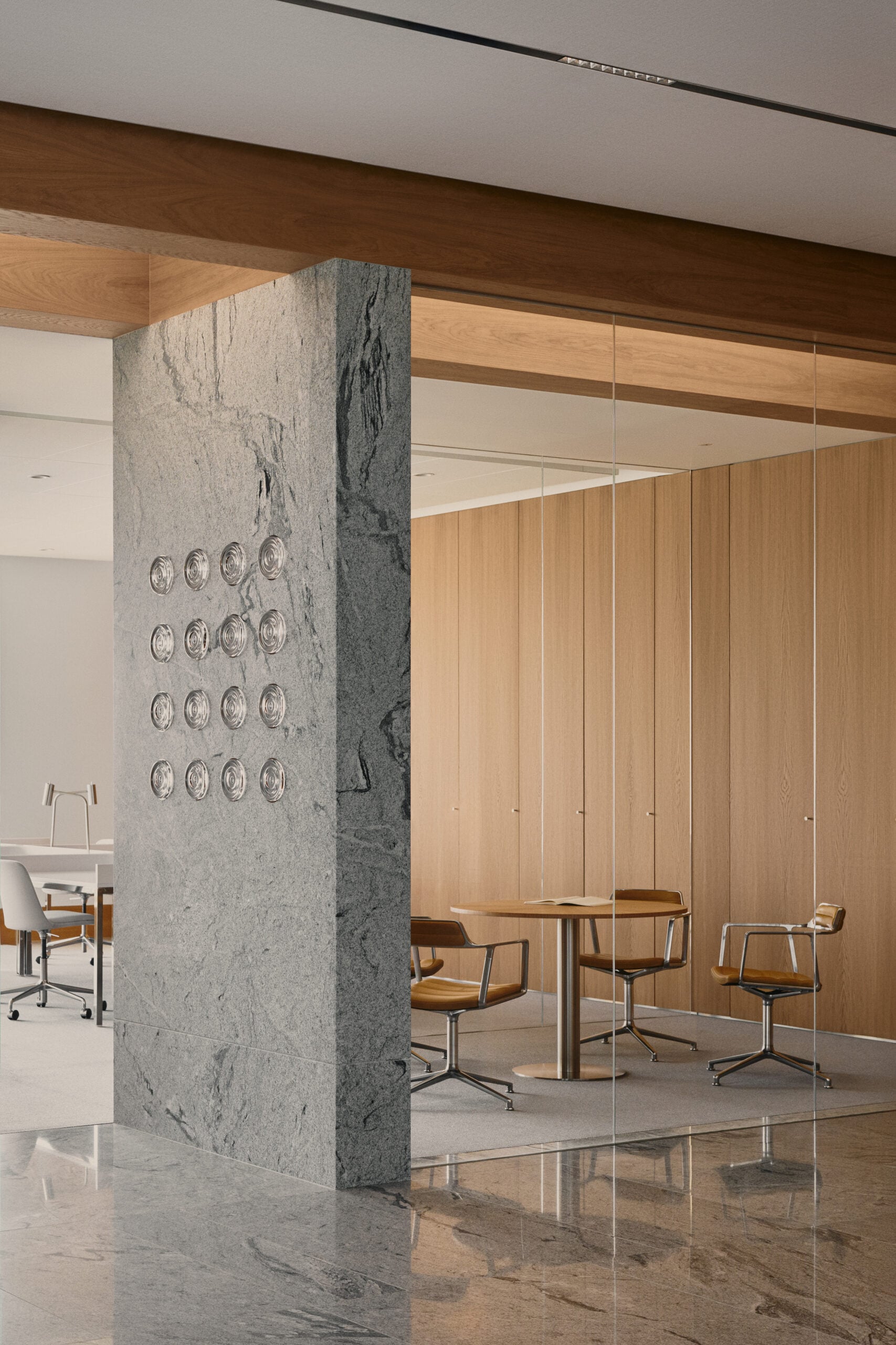 granite stone column in a room