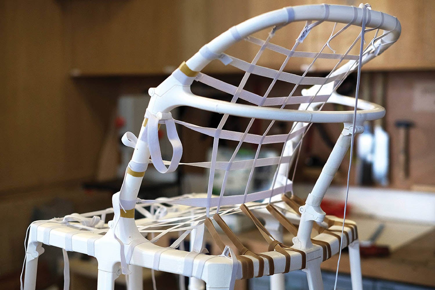 A chair made out of paper.