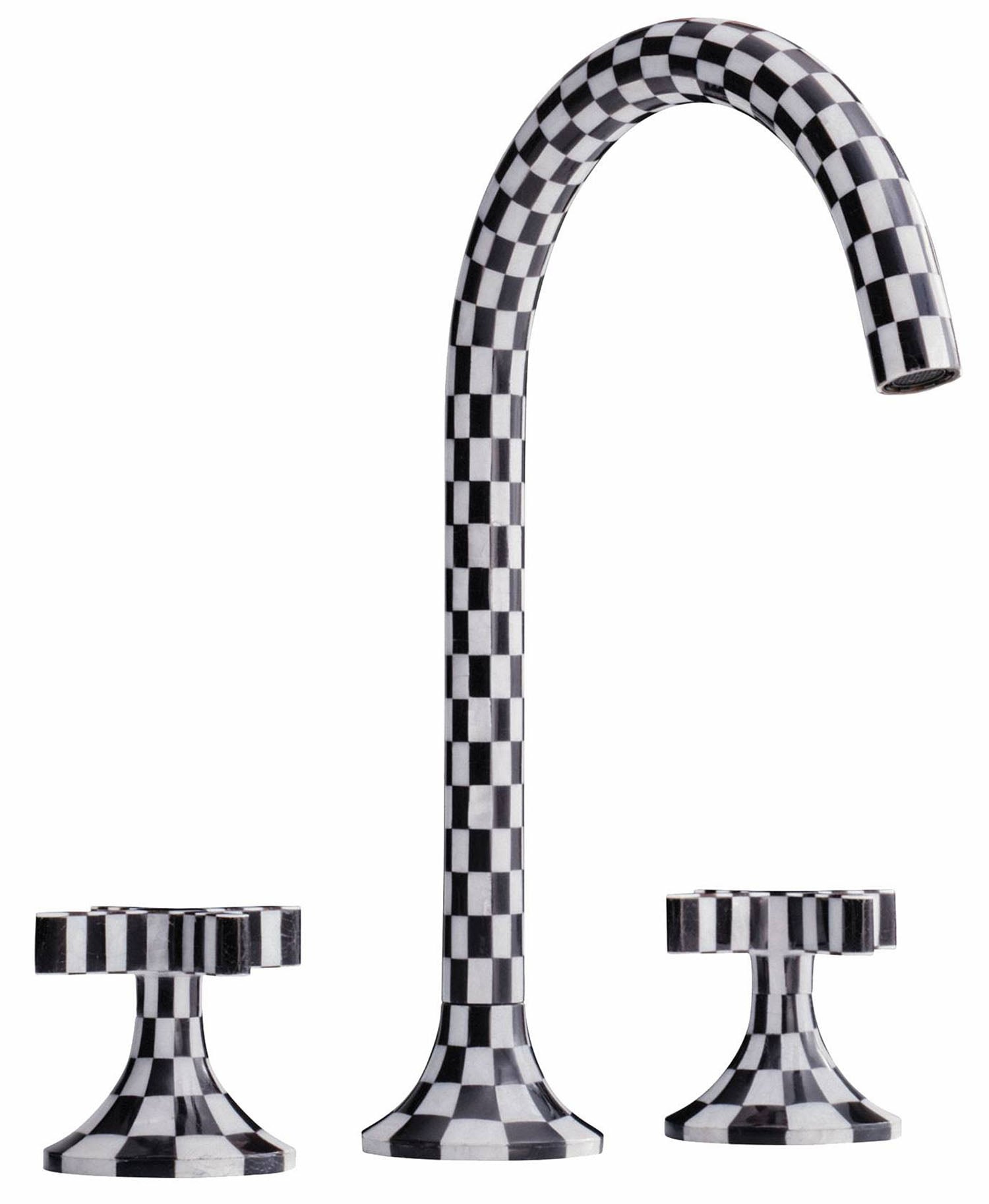 A black and white checkered pattern on a white background.