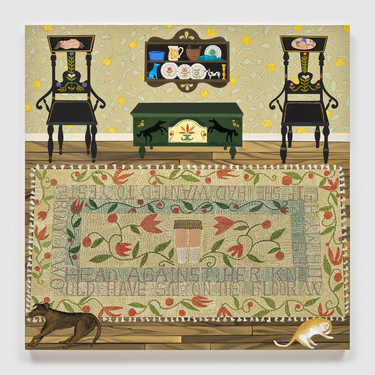 room with detailed seats and rug with a view of a skirt