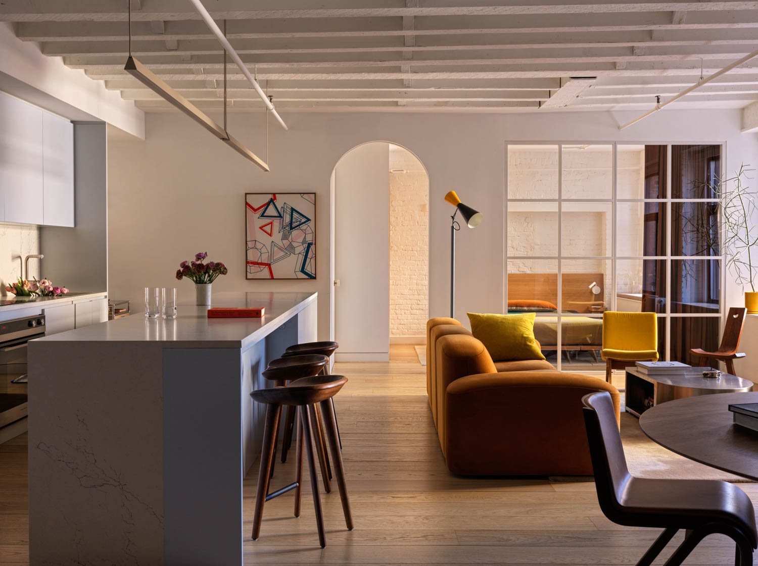 living room with dim lighting setup