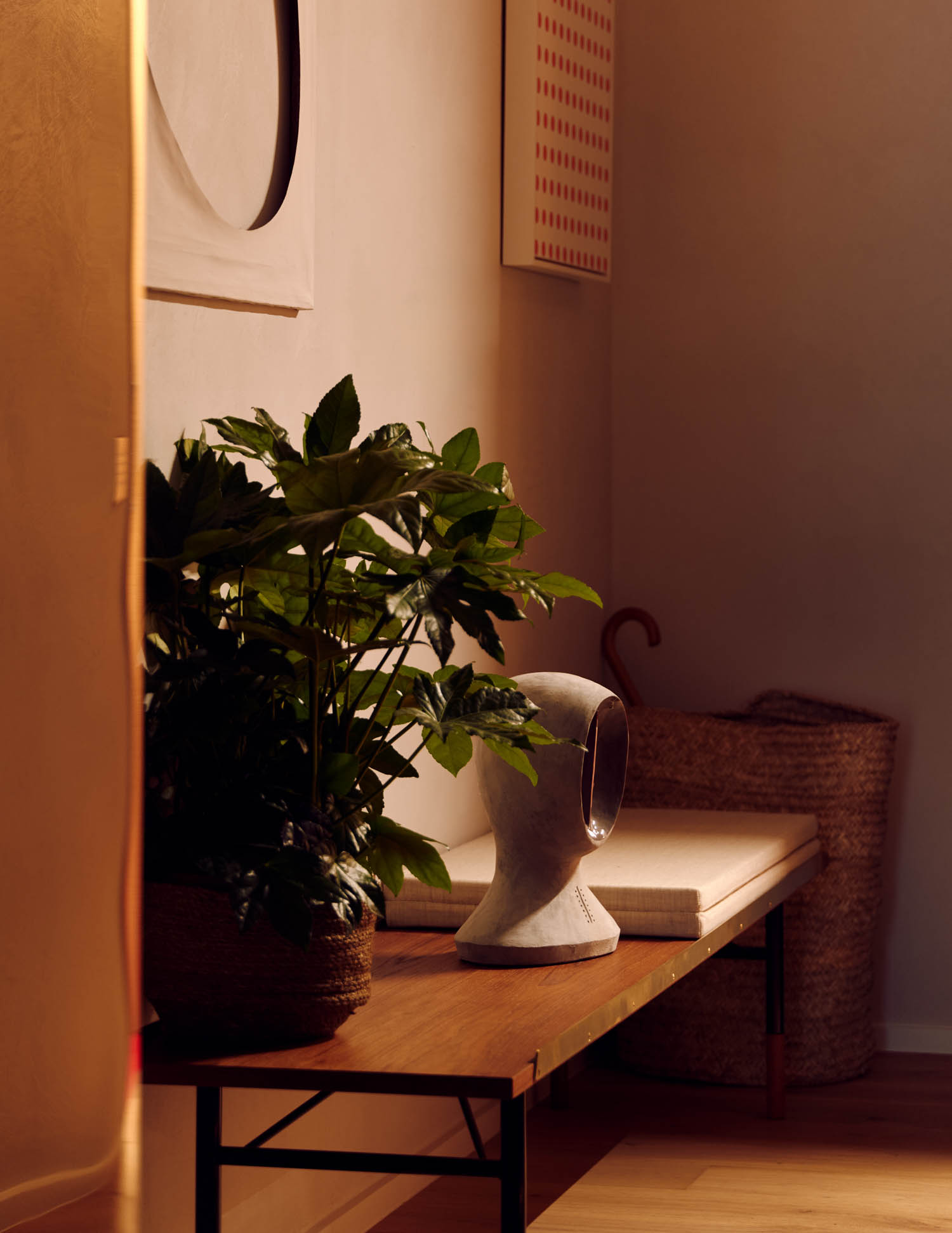 entryway with a table bench