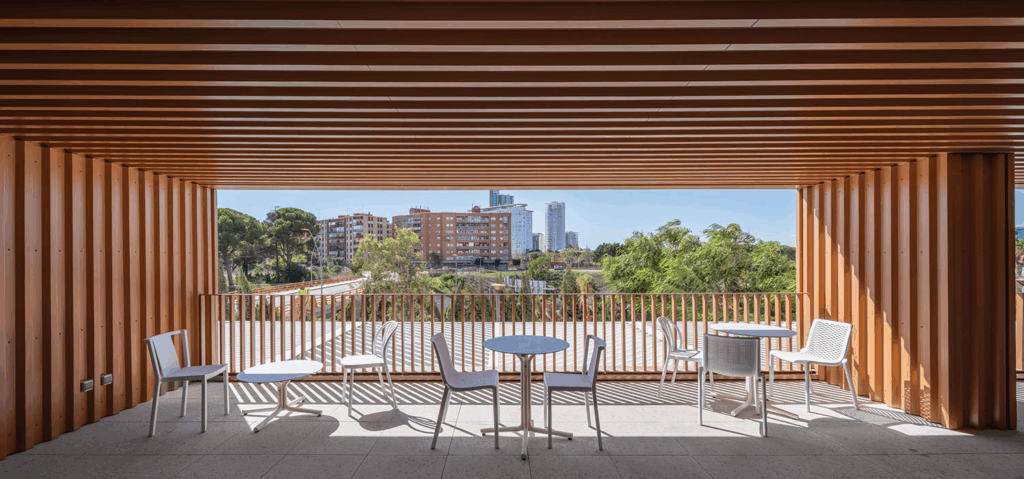 wooden covered patio with chairs
