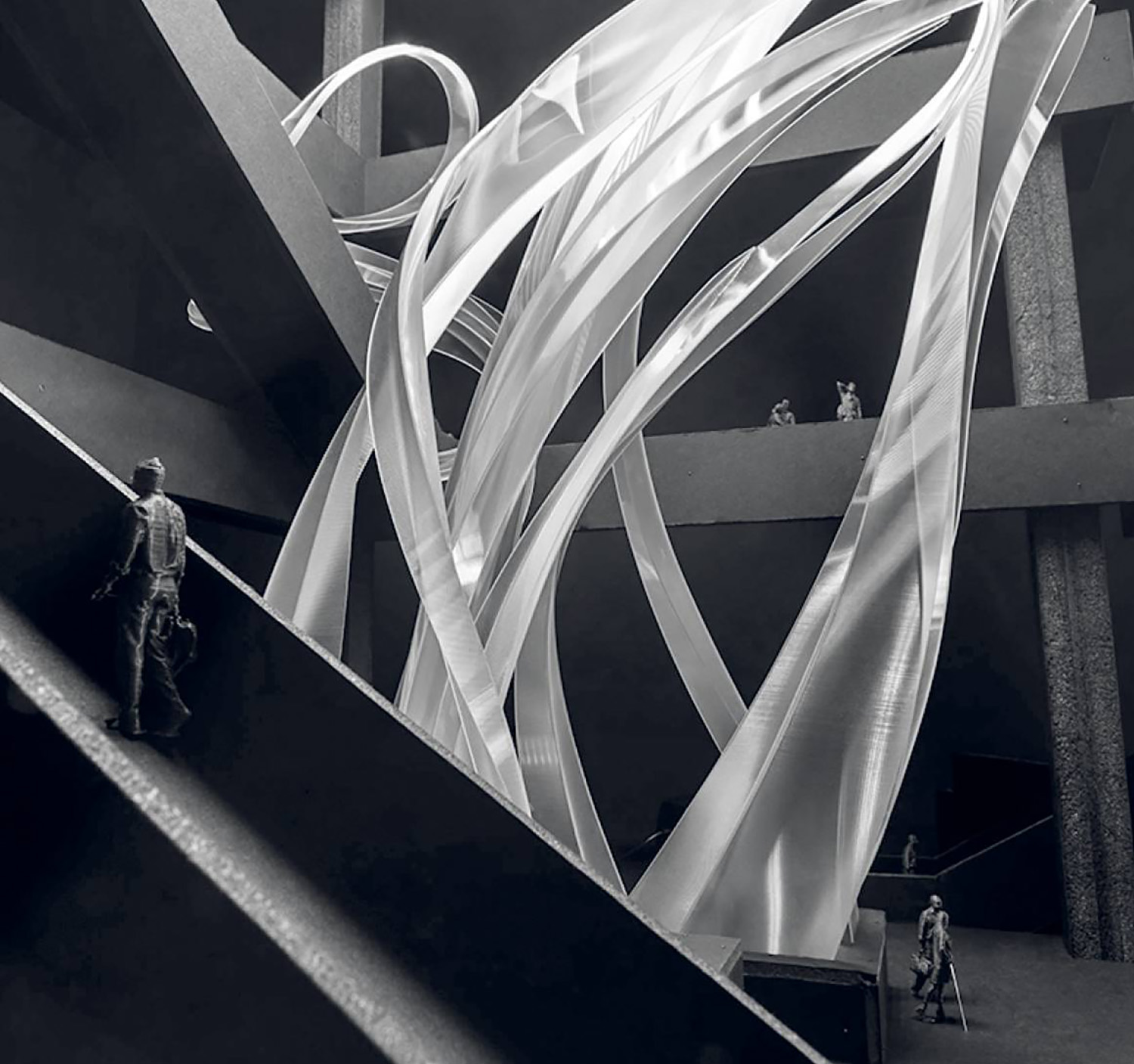 A black and white photo of a sculpture