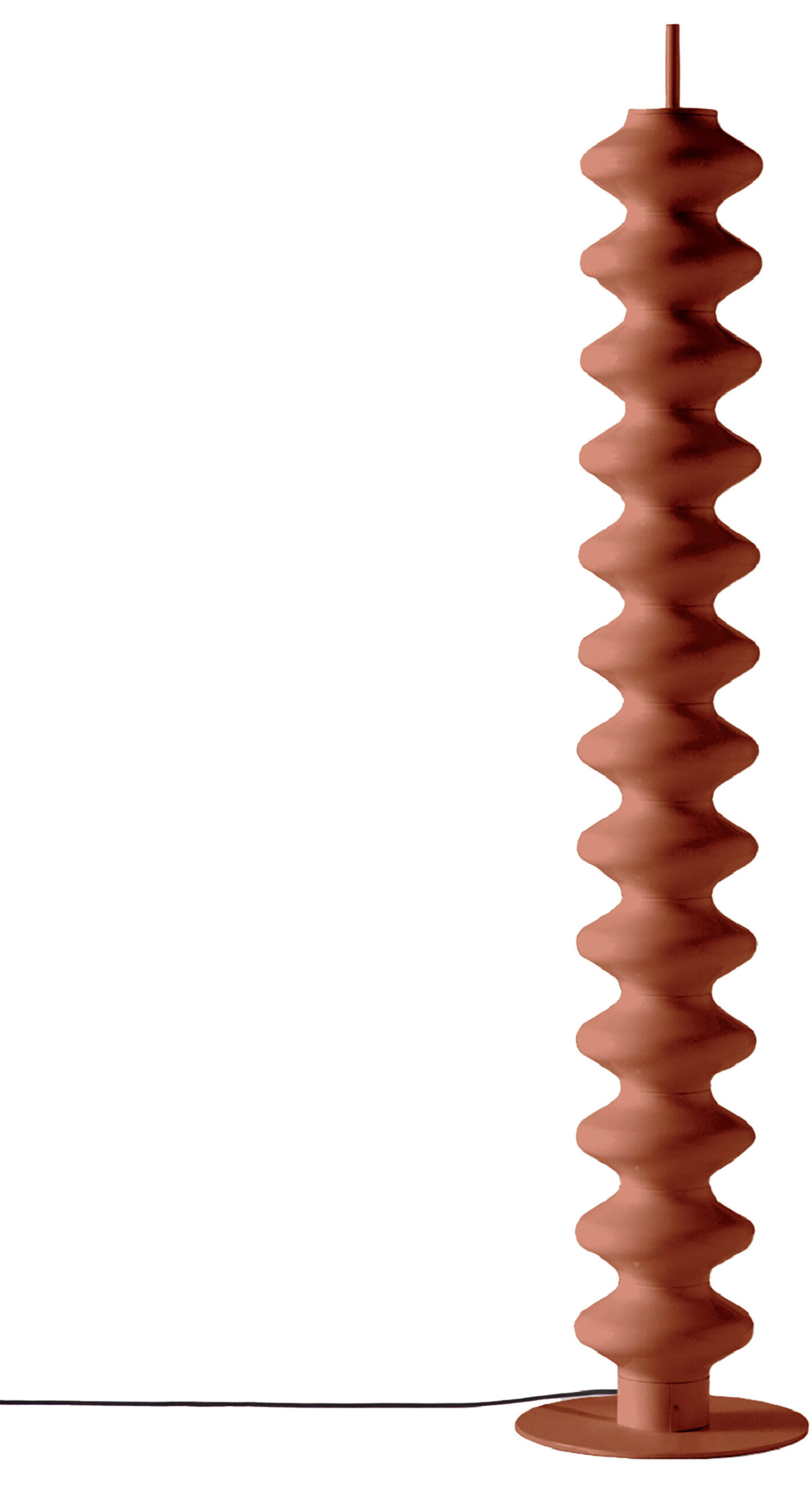 A tall brown lamp with a white background