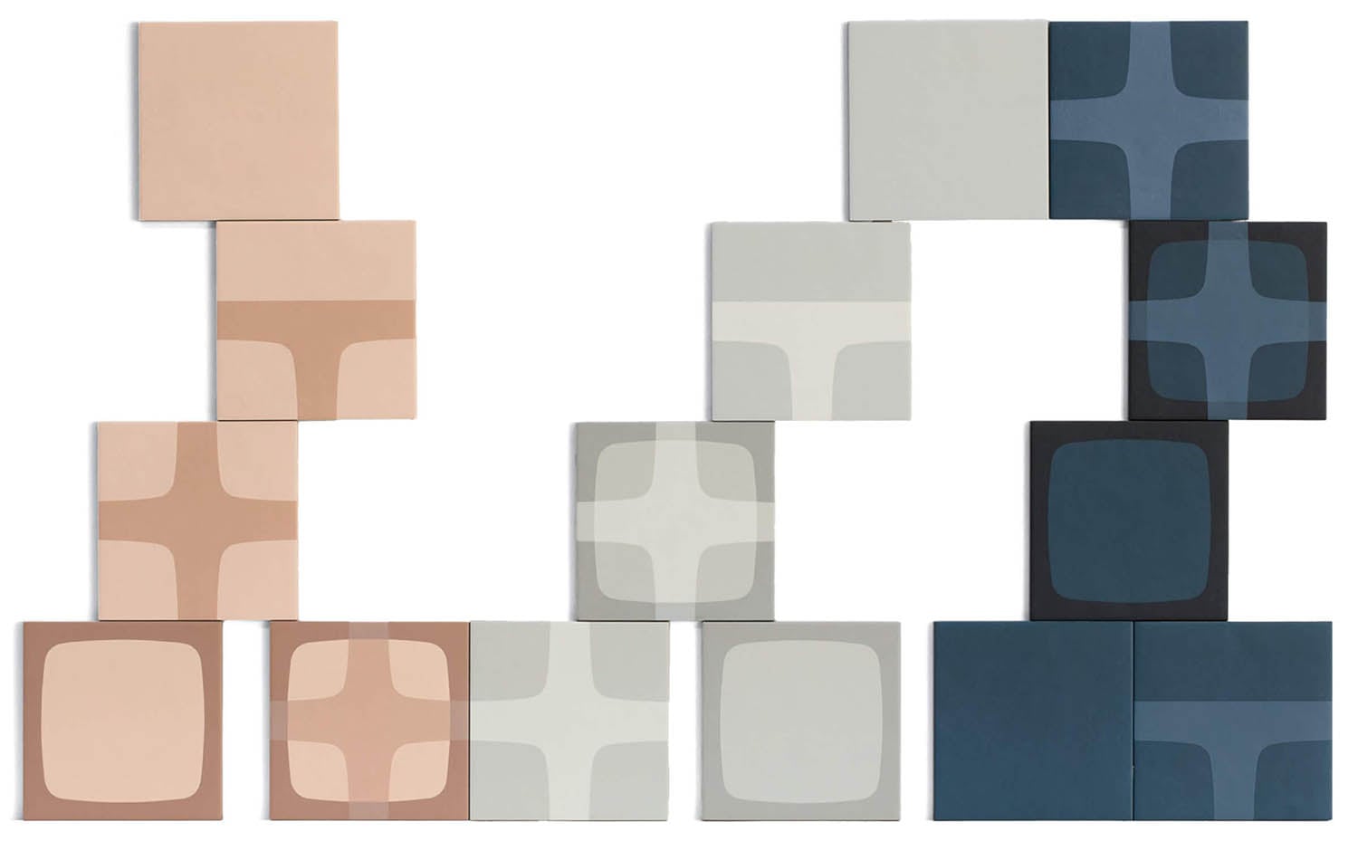 A set of four square tiles with different colors.