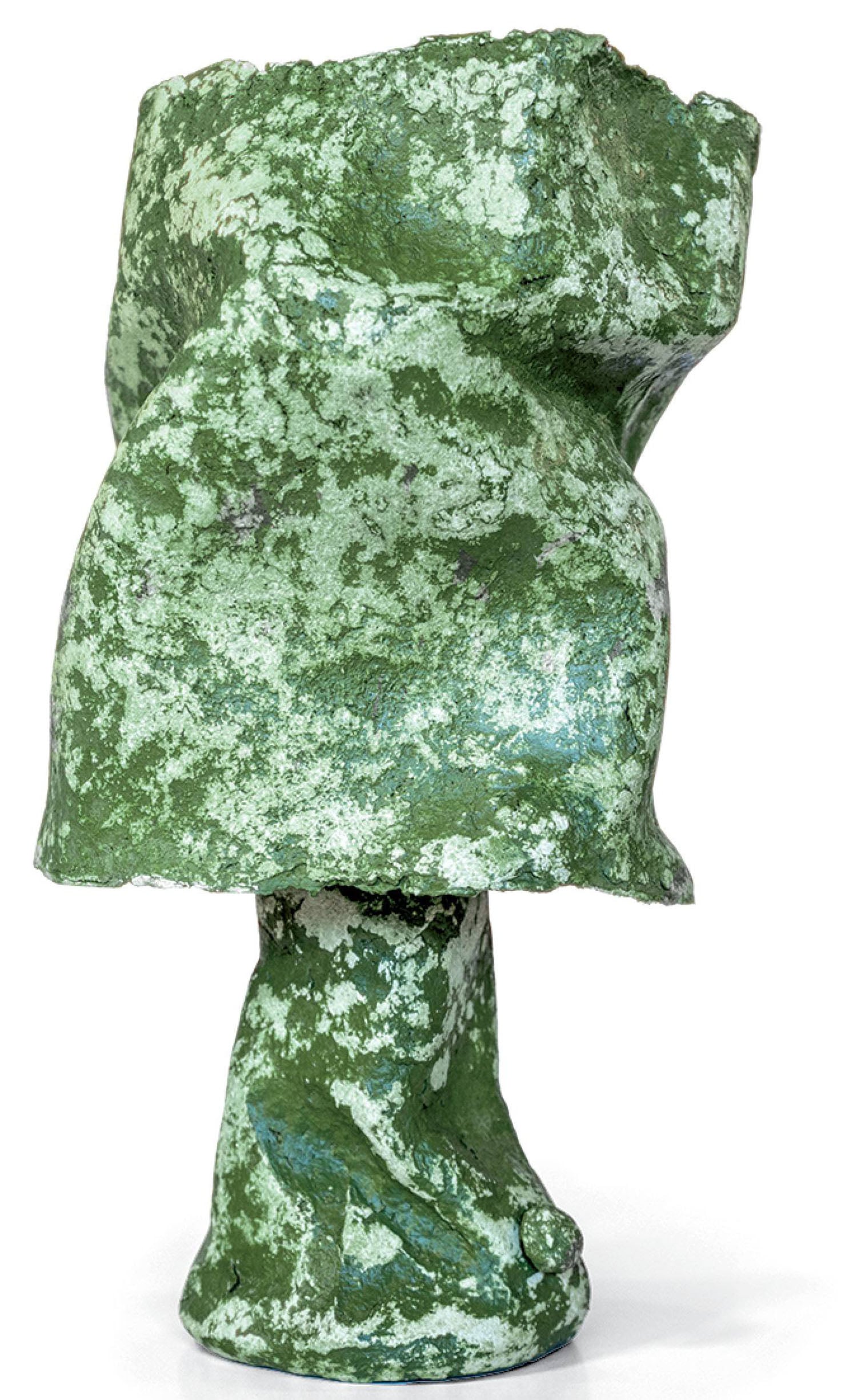 A green rock with a white background.