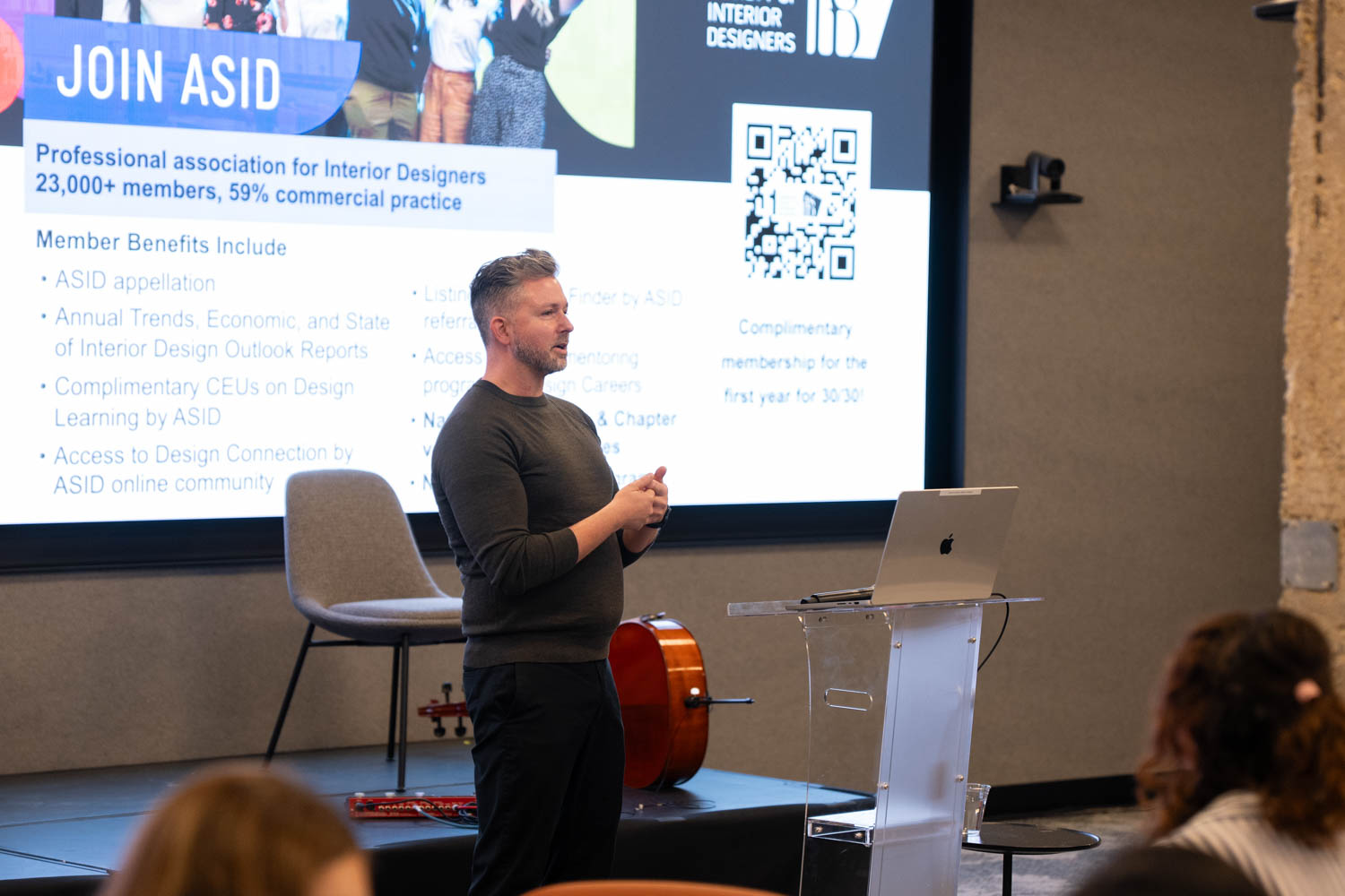 Brant Menswar discusses core values with the group.