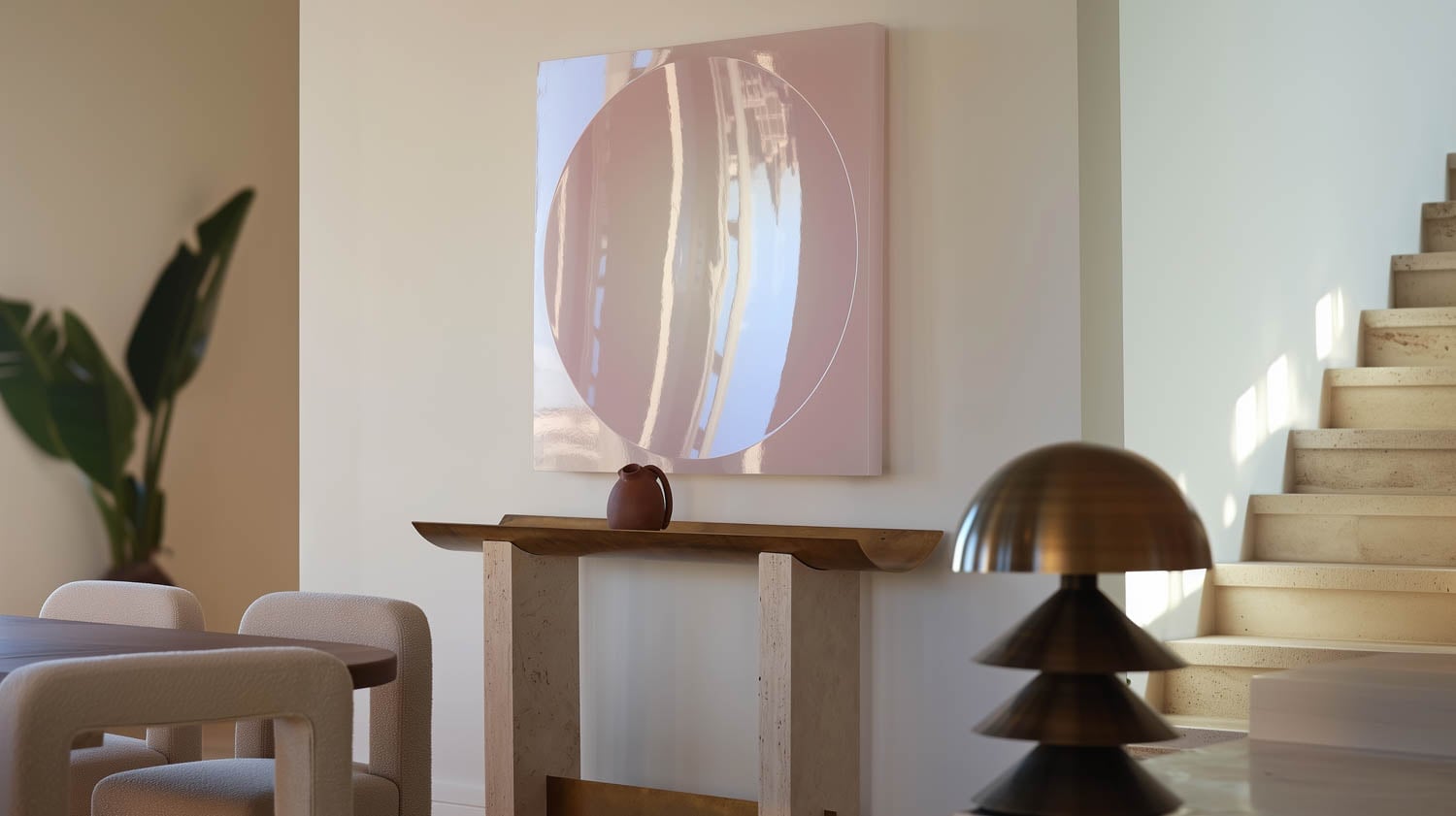 blush colored parabola in living room