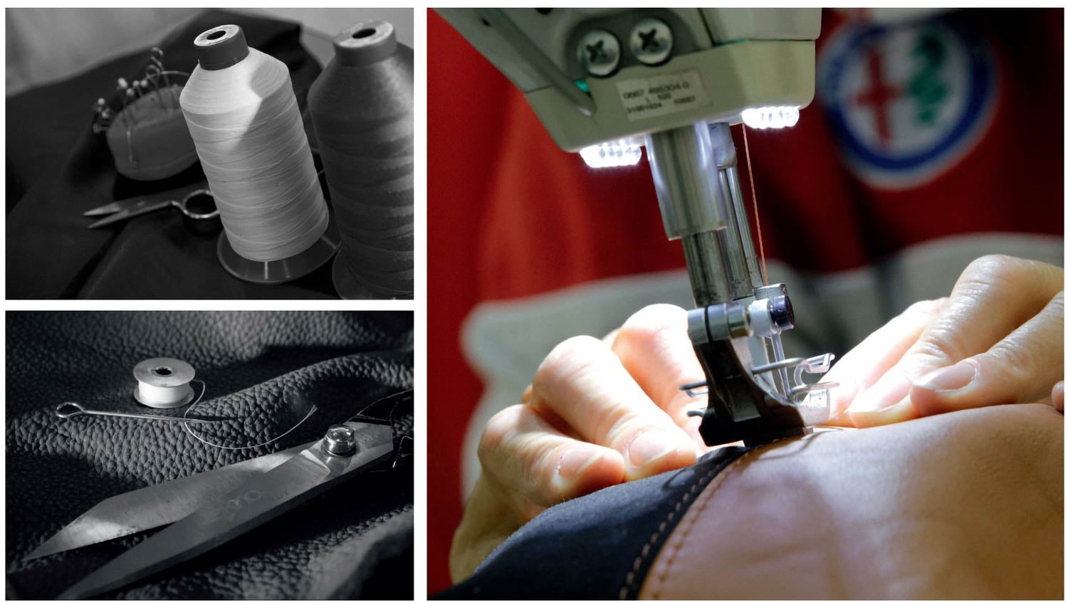 closeup of stitching process for Alfa Romeo