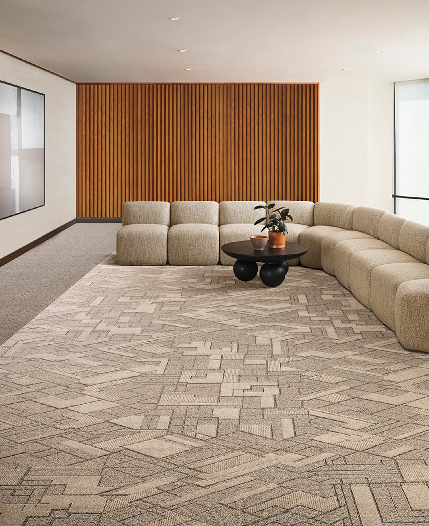 tan couch on a tan rug