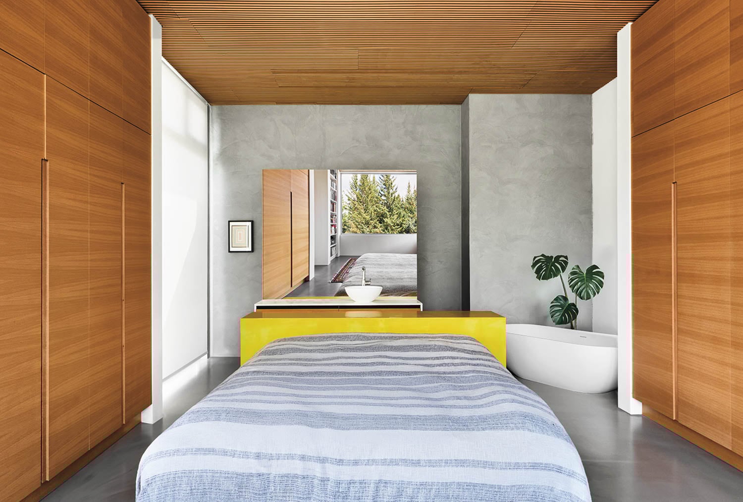 bedroom with wooden panels