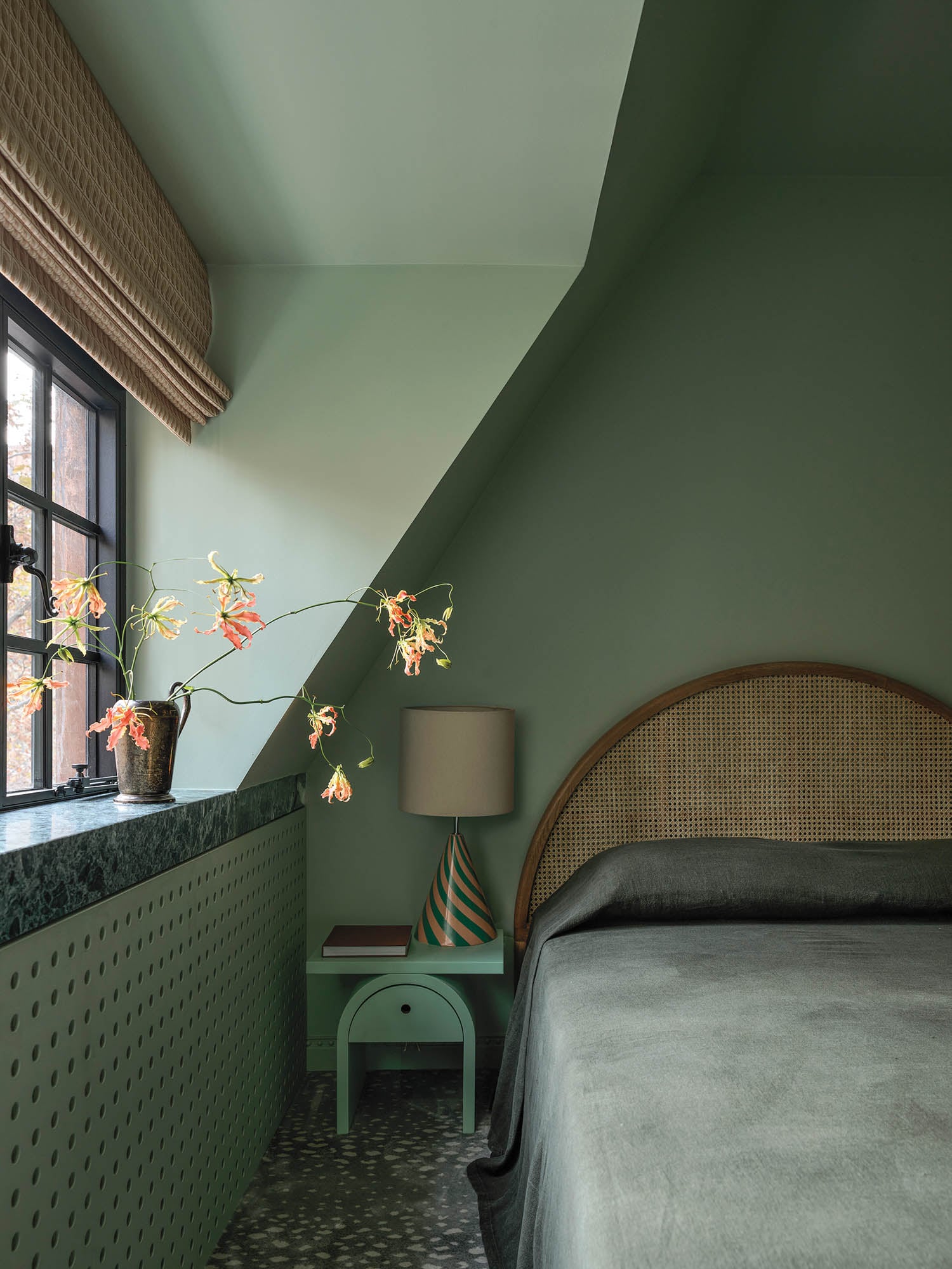 soothing green walls in a guest room