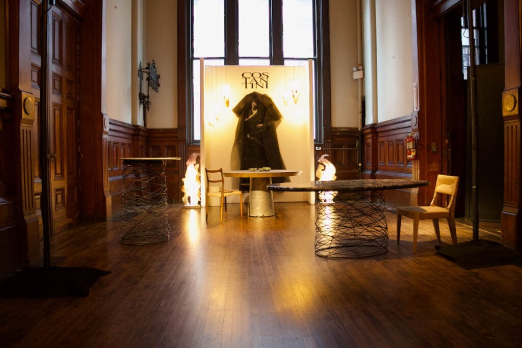 room with multiple glowing installations