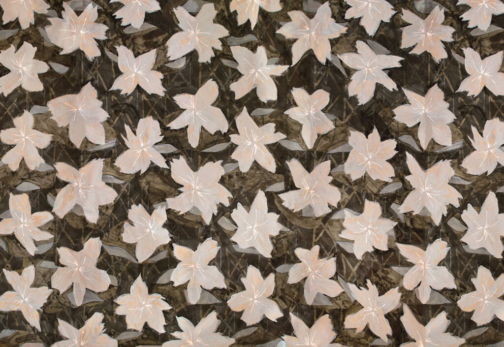 A bunch of white flowers on a black background.