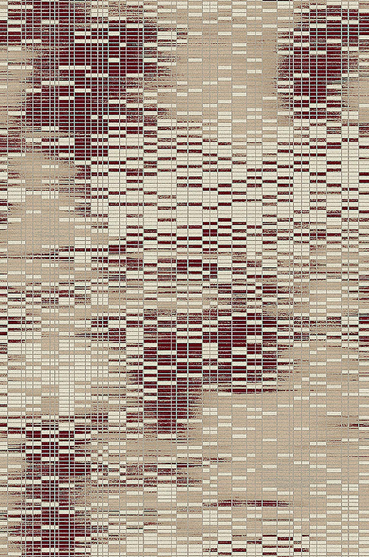 A brown and white rug with squares.