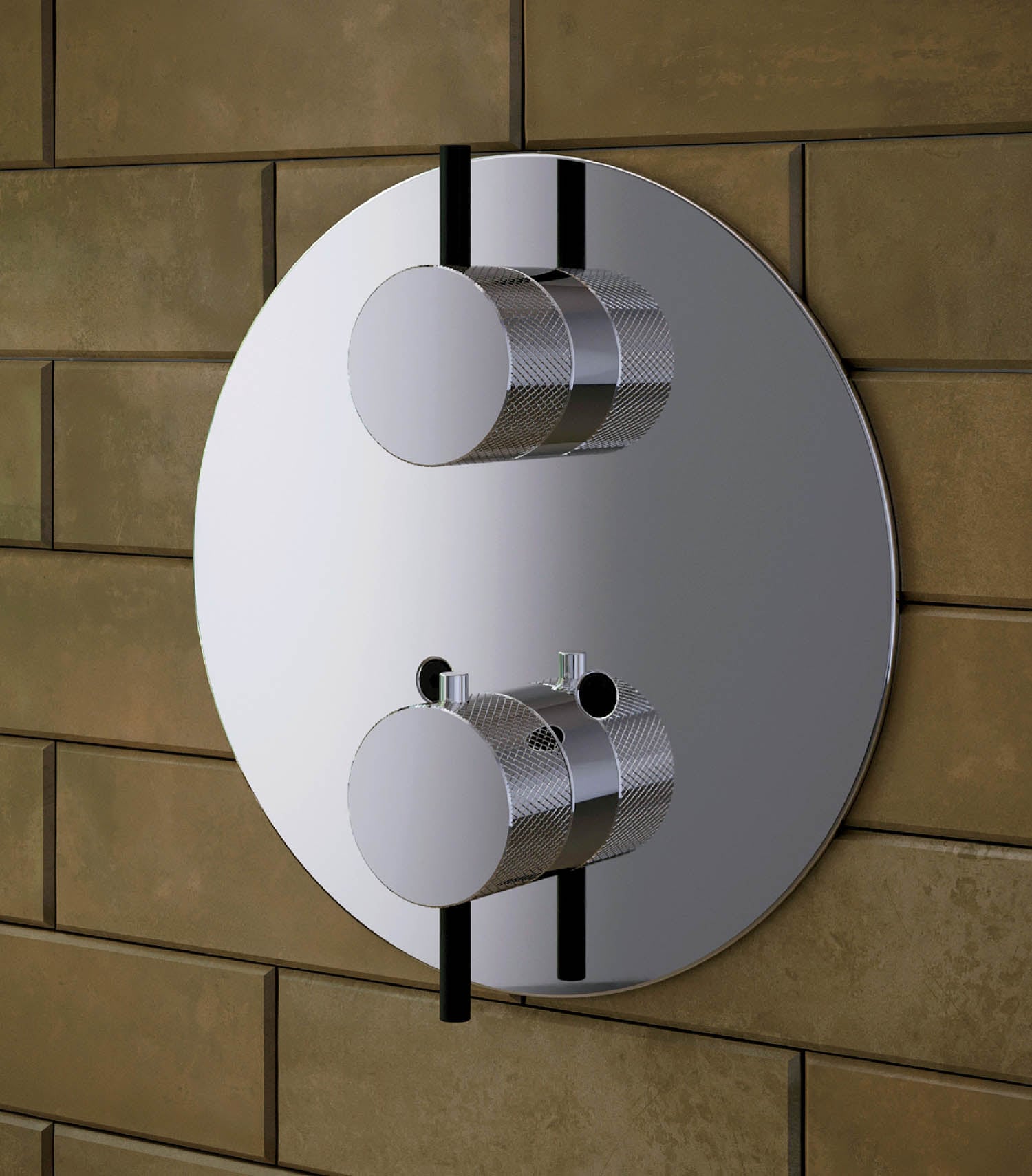 A round mirror on the wall.