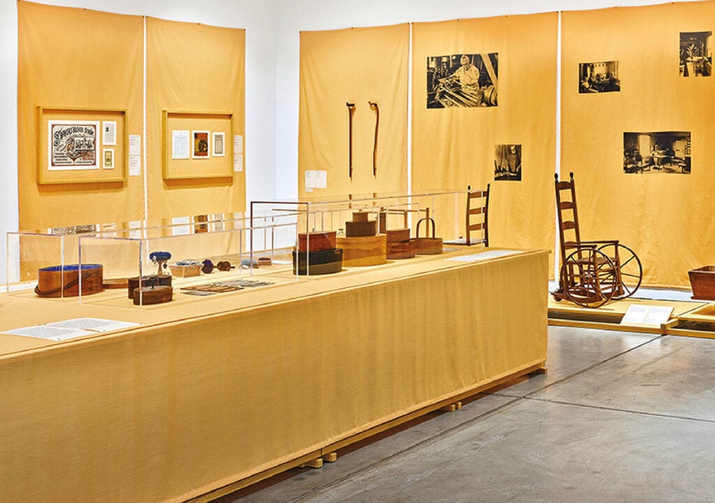 A display of various objects on display in a museum.