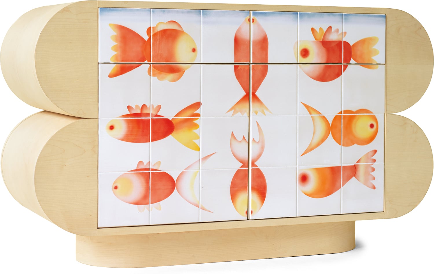 a wooden block with a picture of fish on it