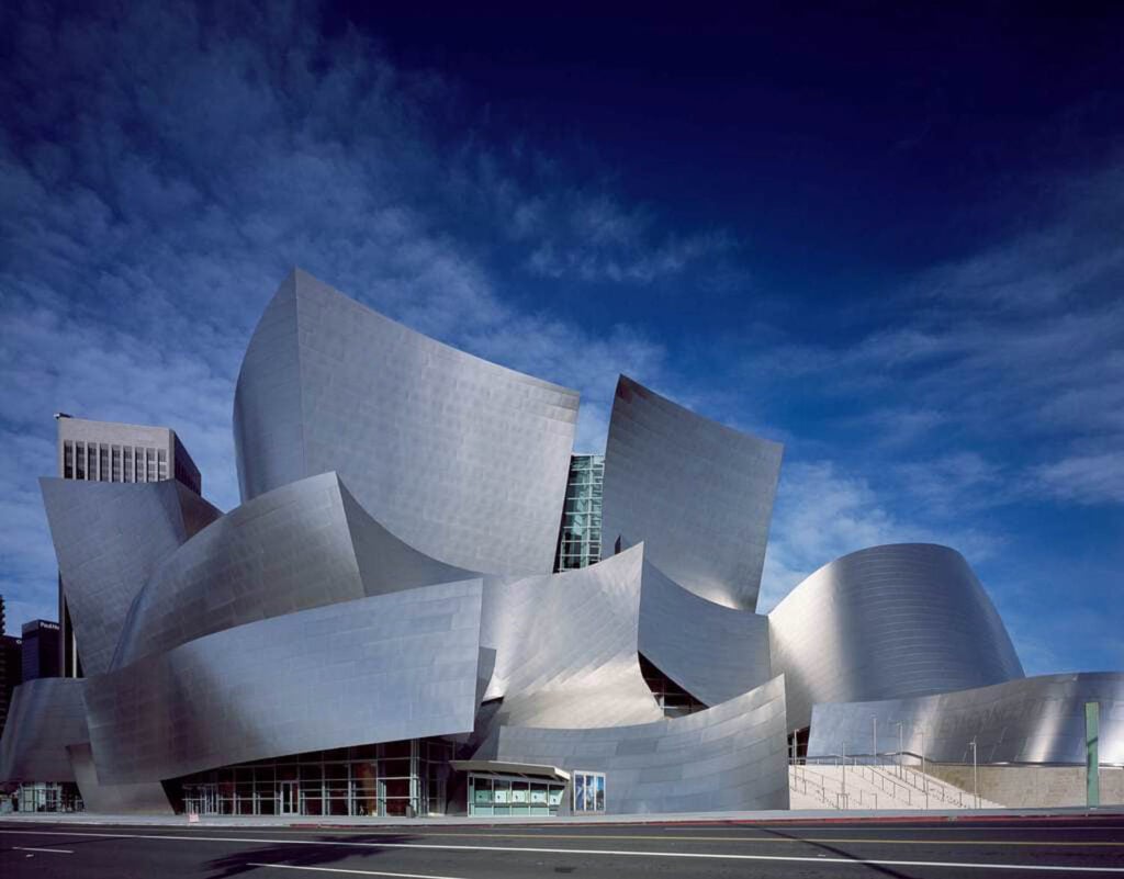 curved steel exterior of the Walt Disney Concert Hall in Los Angeles