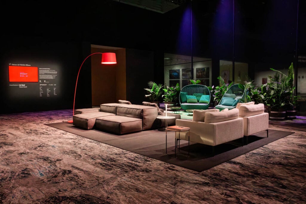 a moody lounge in salone del mobile.milano art basal installation