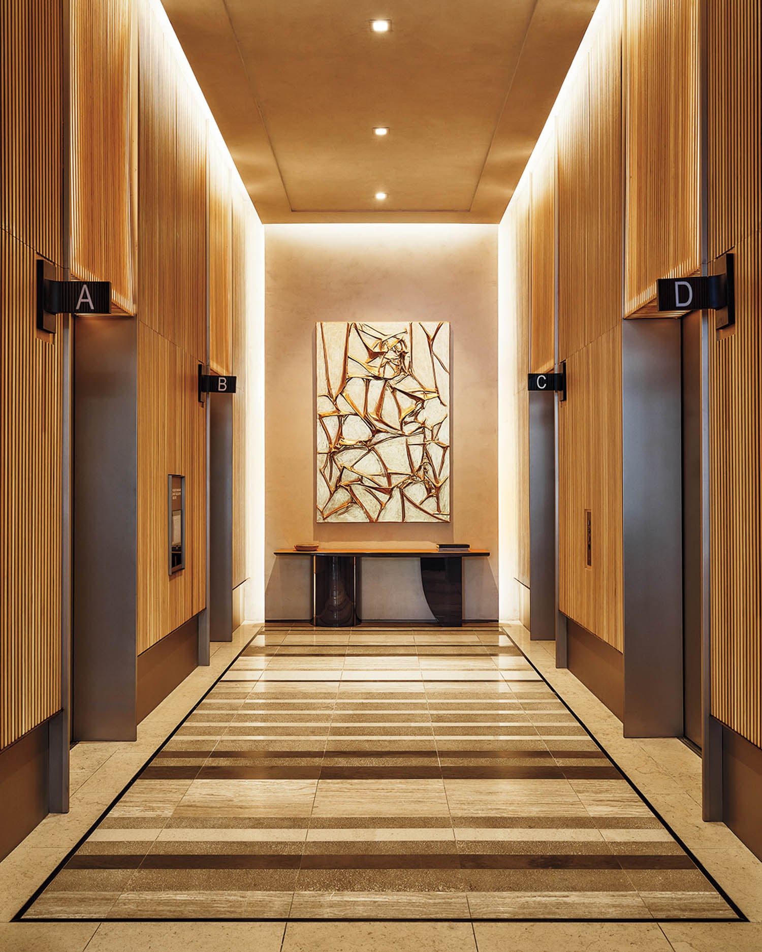 a gilded hallway with art installation