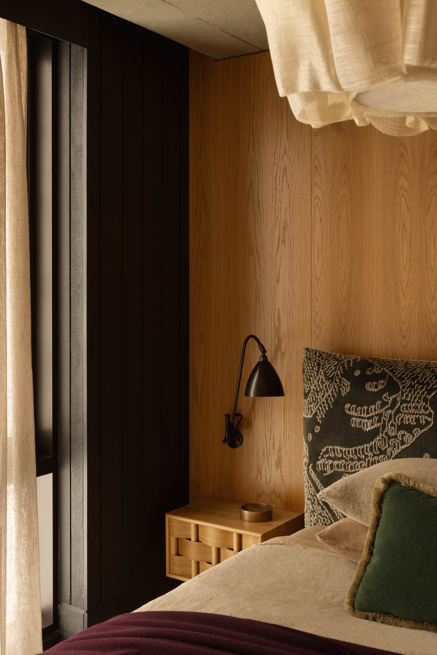 bedroom nook with wood panels