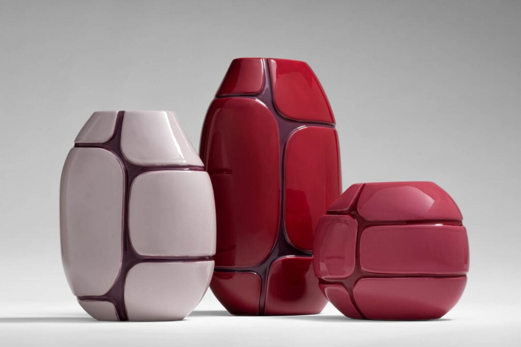 red and pale pink vases 