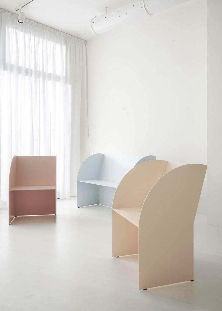 pastel colored benches 