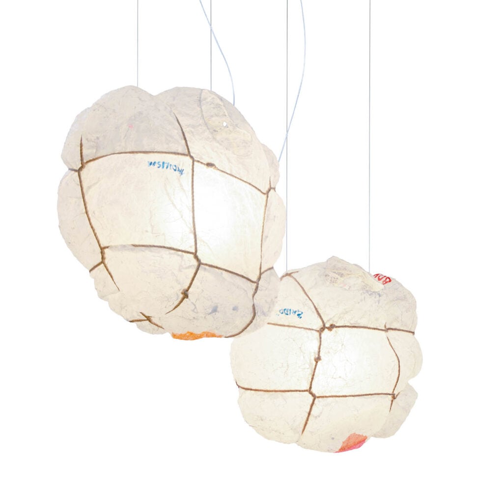 two paper light shades hanging