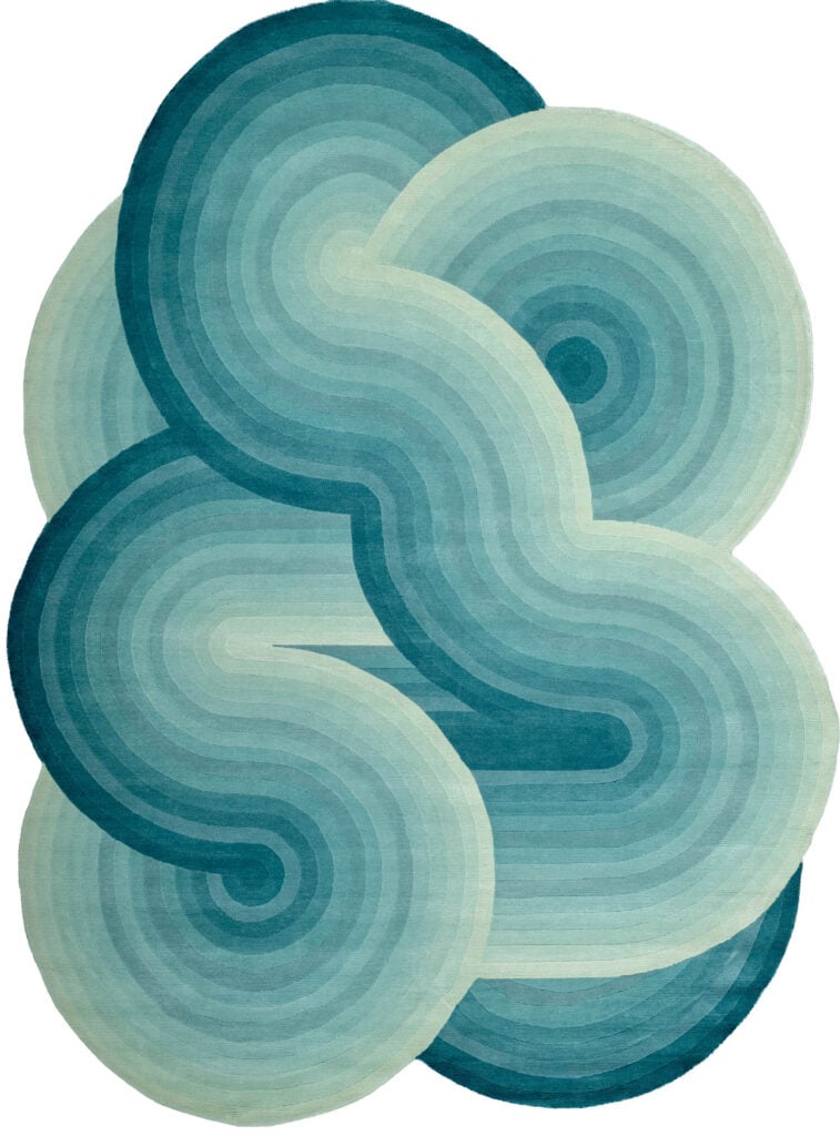 a blue and green cloudlike rug pattern