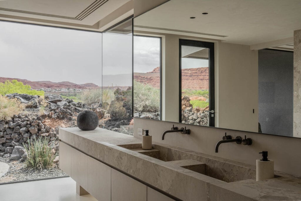 double vanity bathroom sink with glass wall