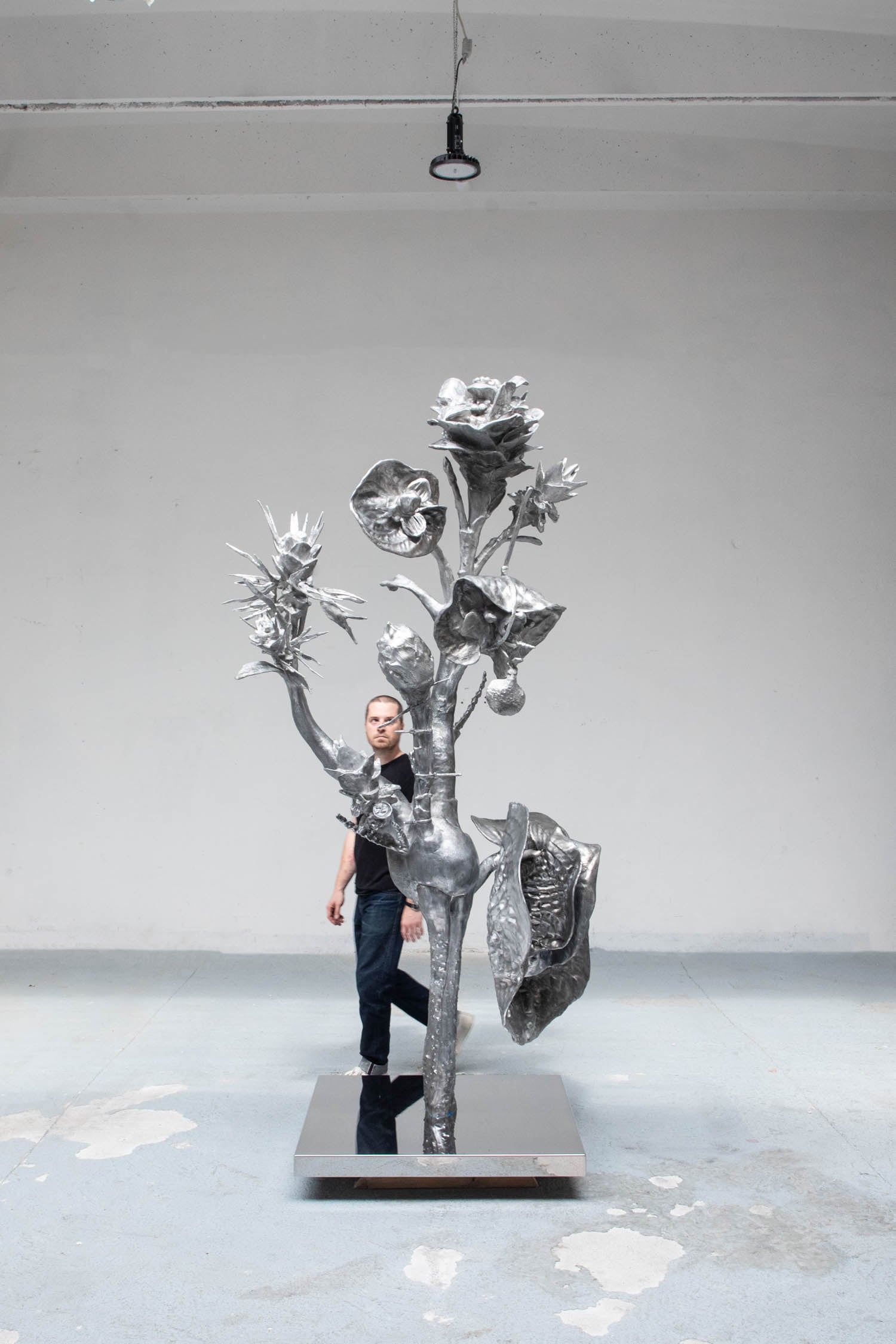 silver flower sculpture